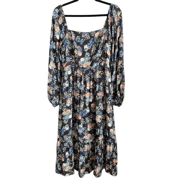 WAYF | Flowy Floral Peasant Style Midi Dress | Long Sleeve  Women's Size Medium - Picture 1 of 6